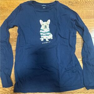 Crewcuts Classic Long Sleeve Navy Tee with Frenchie Dog Decal